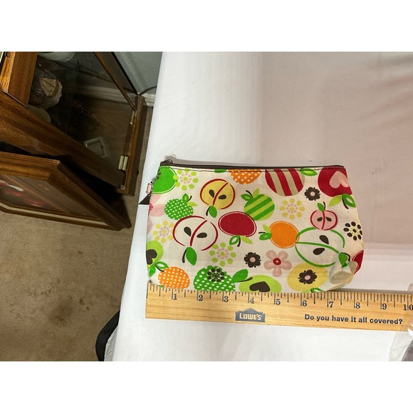 Thirty-One Utility Zipper Bag Fruit and Flower Pattern Brown Striped Interior - Picture 9 of 9